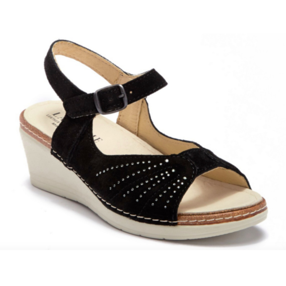 La Plume Perforated Suede Comfort Women's Sandals - Picture 2 of 6